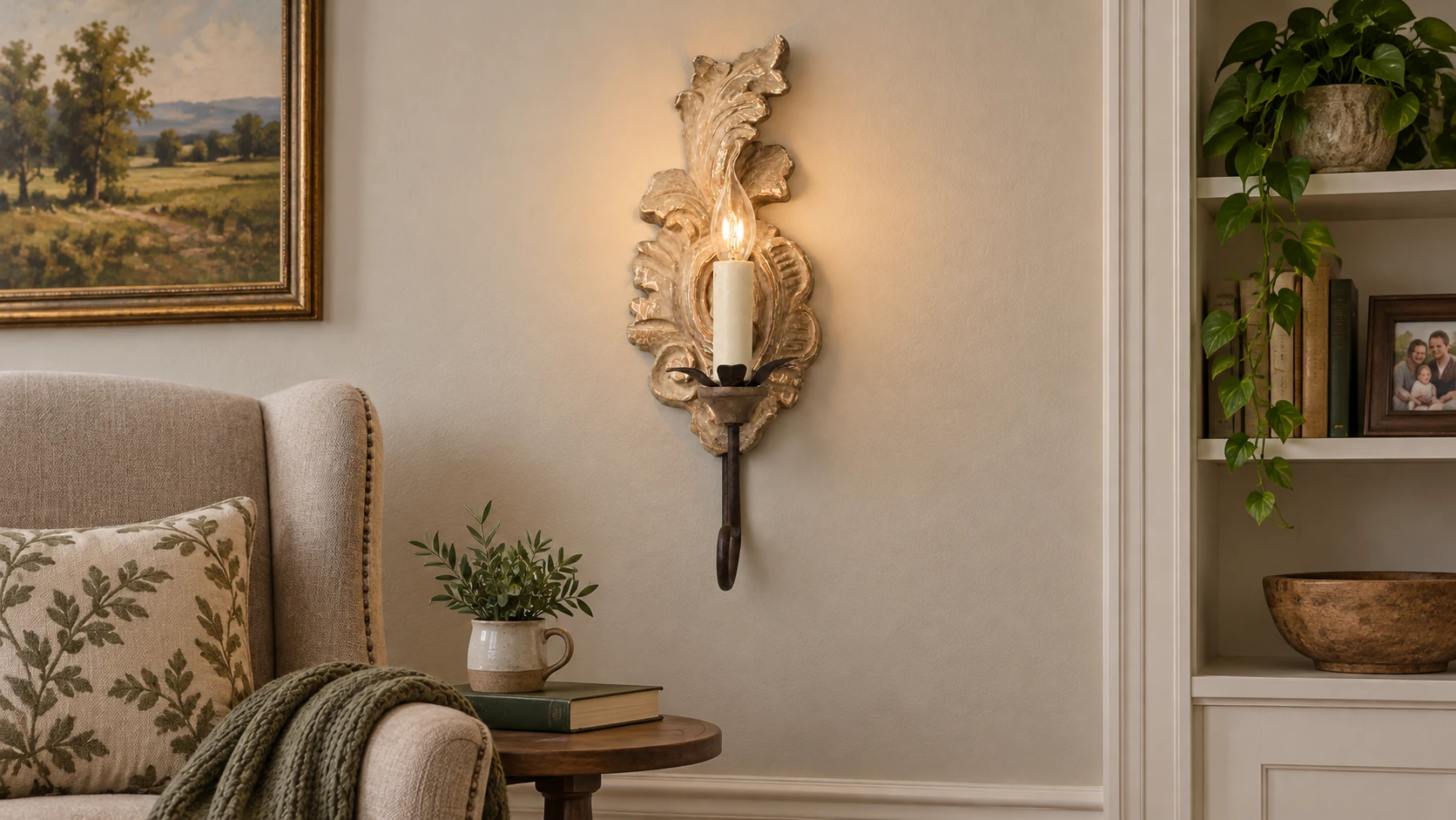 Centered living room wall sconce banner